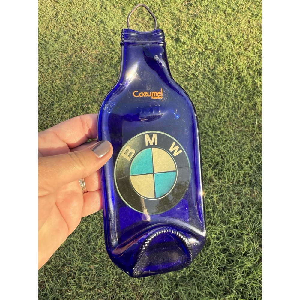 Cobalt Blue Charcuterie Art Glass Flat Glass Bottle Tray Platter BMW Cozumel